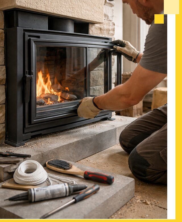 Производство, монтаж и доставка каминов со стеклом в Ахтубинске