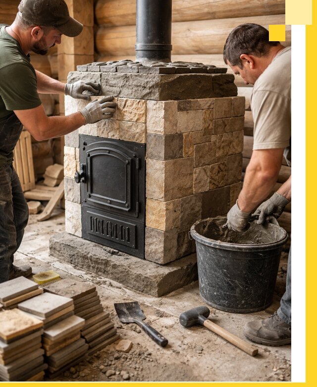 Облицовка банной печи под ключ в Ахтубинске: камень и плитка