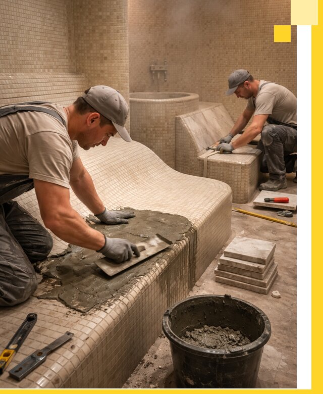 Лежаки для хамама под ключ в Ахтубинске, проект и монтаж